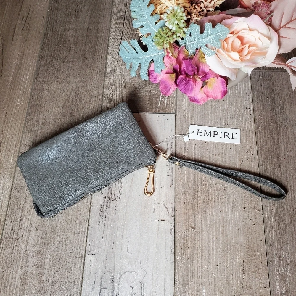 NWT Empire Gray Vegan Leather Women's Wristlet Wallet Small Bag